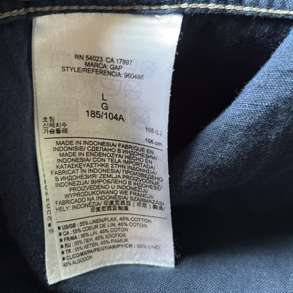 Navy blue white contrast stitch long sleeve cotton shirt workwear style EUC - Picture 6 of 10